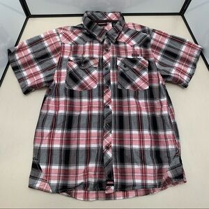 Dickies Plaid Short Sleeve Button Front Shirt Boys Red Gray Black Plaid Size 18